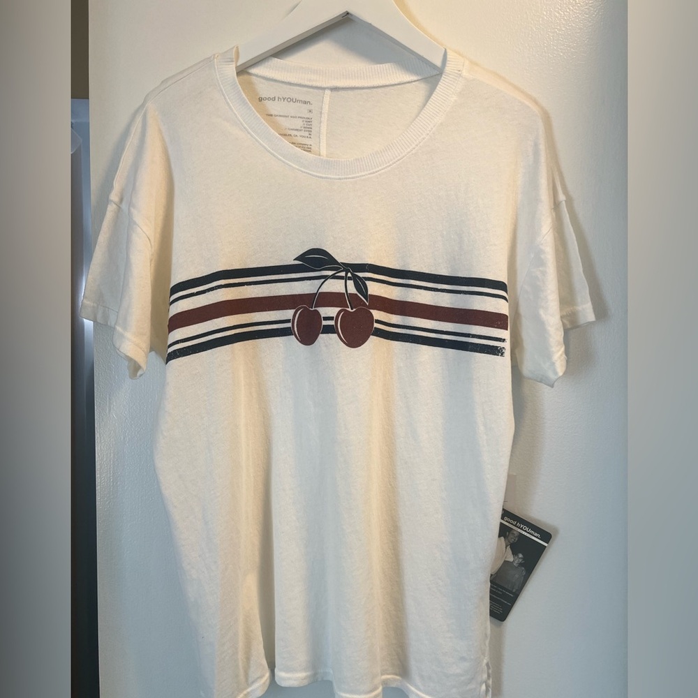NWT • Good hYOUman cherry stripe shirt